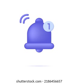 3D Notification bell illustration. Message notification icon and alarm icon. Social media. Modern vector in 3d style.