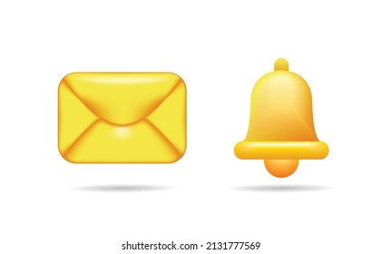 3d timbre de notificación e icono de mensaje aislado en fondo blanco. Ilustración del vector