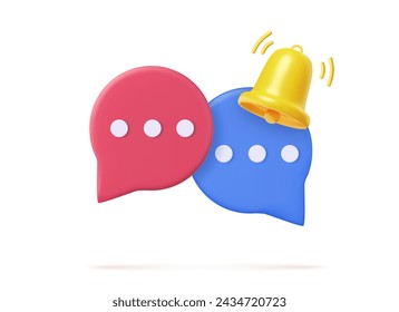 3d Notification bell on speech bubble with text. speech bubble icon with banner for attention or to indicate new information and message. 3d rendering. Vector illustration