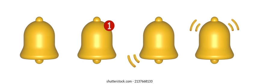 3d notification bells front view set isolated on white background. 3d render.