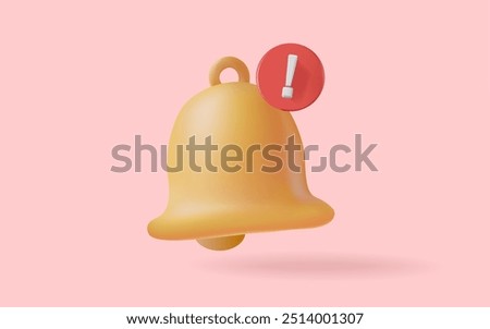 3d notification icon isolated on pink background. Social Media element, new message, alert or alarm, reminder notification. new notification concept. 3d Vector illustration, cartoon minimal style