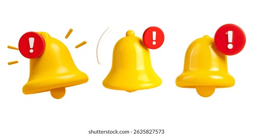 Conjunto de iconos de notificación 3d. Símbolo de alarma, mensaje entrante. Notificación móvil. 