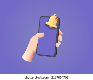 3d Notification message bell icon alert and alarm icon with Smart phone.