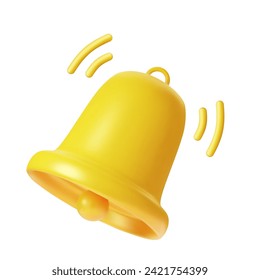 3d notification yellow bell is ringing icon isolated on white background. 3d render bell alert and alarm icon. Vector illustration