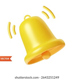 notification 3d la cloche jaune sonne icône isolée sur fond blanc. Icône d'alarme et d'alerte de rendu 3d. Illustration vectorielle