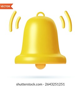 notification 3d la cloche jaune sonne icône isolée sur fond blanc. Icône d'alarme et d'alerte de rendu 3d. Illustration vectorielle