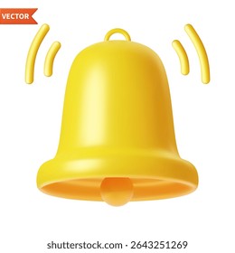 notification 3d la cloche jaune sonne icône isolée sur fond blanc. Icône d'alarme et d'alerte de rendu 3d. Illustration vectorielle