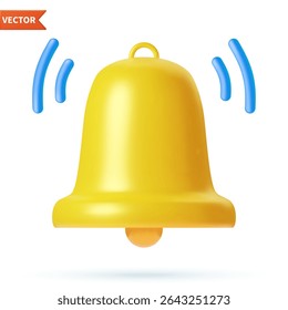 notification 3d la cloche jaune sonne icône isolée sur fond blanc. Icône d'alarme et d'alerte de rendu 3d. Illustration vectorielle