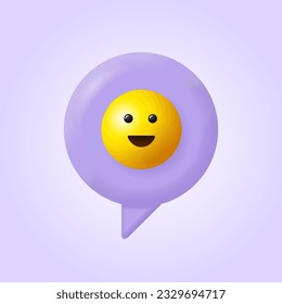 3d Notification with Yellow Emoji on Speech Bubble Concept Cartoon Style. Vector illustration of Chatting Element