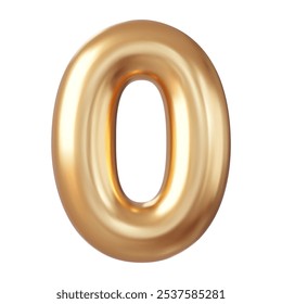 3d Number 0. Zero Number sign gold color. Isolated on white background. 3d rendering. Vector illustration