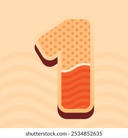3D número 1 con patrones de onda y puntos de color naranja sobre un fondo beige. Perfecto para Diseño gráfico moderno, Materiales promocionales o proyectos digitales creativos.