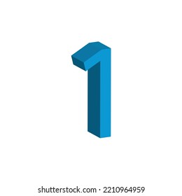 VECTOR 3D NÚMERO 1 EN COLOR AZUL DE CIELO. NÚMERO 1 ILUSTRACIÓN DE VECTORES AISLADA EN FONDO BLANCO