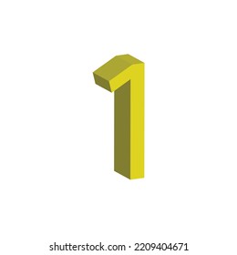 3D NUMBER 1 VECTOR IN YELLOW COLOR. NUMBER 1 VECTOR ILLUSTRATION ISOLATED ON WHITE BACKGROUND