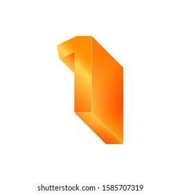 3D number 1. Volumetric orange figure with a metallic sheen.