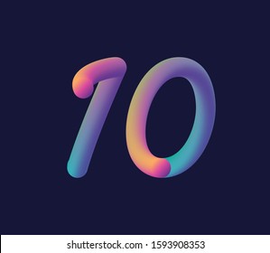 3D number 10 multi colour gradient digit icon vector template.