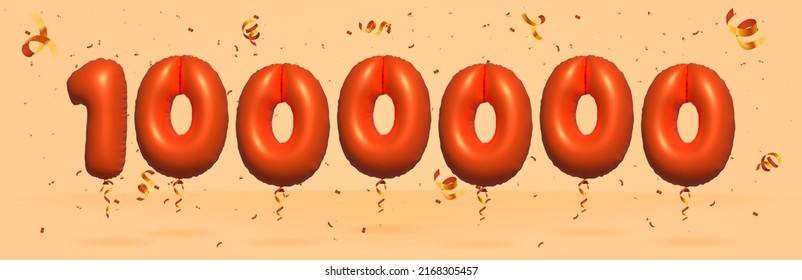 3d number 1000000 Sale off discount promotion made of realistic confetti Foil 3d Orange helium balloon vector. Illustration for selling poster, banner ads, shopping bag, gift birthday, anniversary