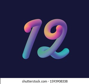3D number 12 multi colour gradient digit icon vector template.