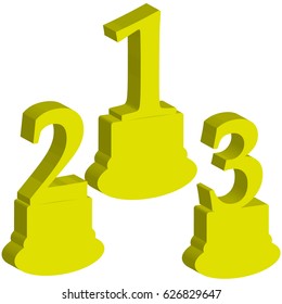 3D number 1,2,3, award on white background. Vector illustration