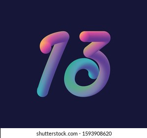 3D number 13 multi colour gradient digit icon vector template.