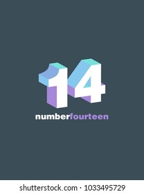 3D Number 14 fourteen vector template.
