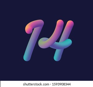 3D number 14 multi colour gradient digit icon vector template.