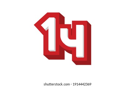 3D Number 14 Red Modern Cool Logo