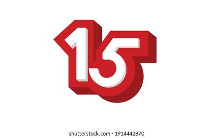 3D Number 15 Red Modern Cool Logo