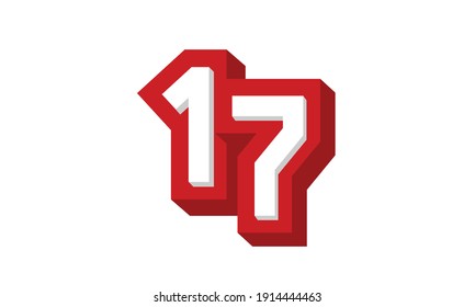 Logotipo 3D Número 17 Red Modern Cool