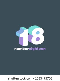 3D Number 18 eighteen vector template.
