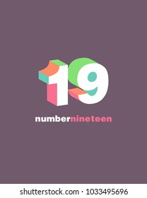 3D Number 19 nineteen vector template.
