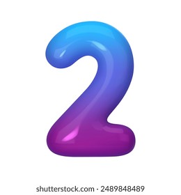 3D number 2 with blue and violet gradient. Modern, vibrant, and abstract. Perfect for digital art, graphic design, and creative projects. Vector illustration