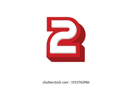 3D Number 2 Red Modern Cool Logo