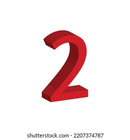 3D NUMBER 2 VECTOR IN RED COLOR. NUMBER 2 VECTOR ILLUSTRATION ISOLATED ON WHITE BACKGROUND
