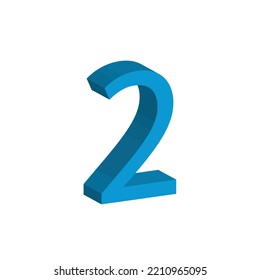3D NUMBER 2 VECTOR IN SKY BLUE COLOR. NUMBER 2 VECTOR ILLUSTRATION ISOLATED ON WHITE BACKGROUND