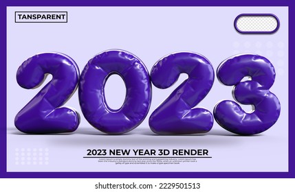 3d number 2023 balloon plastic transparent  purple color 