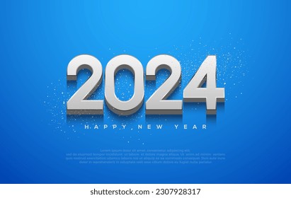 3D Number 2024 with Silver Metallic numbers. For the celebration of Happy New Year 2024. Premium Vector Design for Happy New Year 2024 greetings and celebrations.