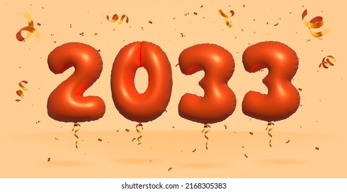 3d number 2033 Sale off discount promotion made of realistic confetti Foil 3d Orange helium balloon vector. Illustration for selling poster, banner ads, shopping bag, gift box, birthday, anniversary