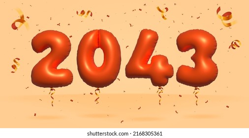 3d number 2043 Sale off discount promotion made of realistic confetti Foil 3d Orange helium balloon vector. Illustration for selling poster, banner ads, shopping bag, gift box, birthday, anniversary
