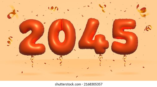 3d number 2045 Sale off discount promotion made of realistic confetti Foil 3d Orange helium balloon vector. Illustration for selling poster, banner ads, shopping bag, gift box, birthday, anniversary