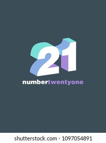 3D Number 21, Digit Twenty one template.