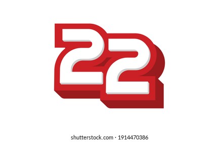 3D Number 22 Red Modern Cool Logo