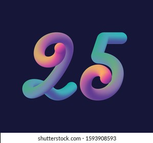 3D number 25 multi colour gradient digit icon vector template.