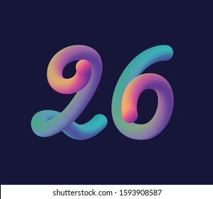 3D number 26 multi colour gradient digit icon vector template.