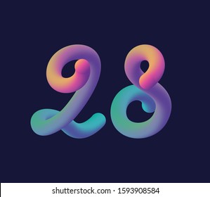 3D number 28 multi colour gradient digit icon vector template.