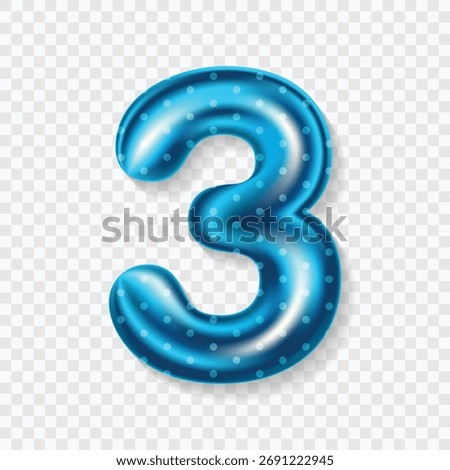 3D Number 3 Blue Polka Dot Balloon Isolated for Birthday or Celebration Design on Transparent Background