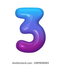 3D number 3 with blue and violet gradient. Modern, vibrant, and abstract. Perfect for digital art, graphic design, and creative projects. Vector illustration