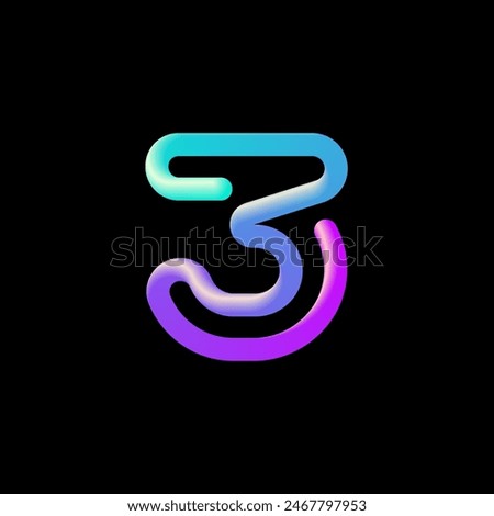 3d number 3, mathematical sign made from volumetric tubular