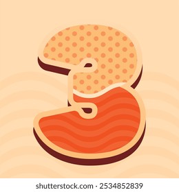 3D número 3 con patrones de onda y puntos naranjas sobre un fondo beige. Perfecto para Diseño gráfico moderno, Materiales promocionales o proyectos digitales creativos.