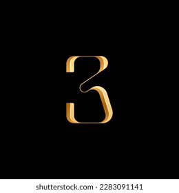 3d number 3 serif alphabet, beautiful elegant golden font classic perfect for logotypes, wedding invitations, or fashion or perfume design, brand etc, vector illustration 10EPS