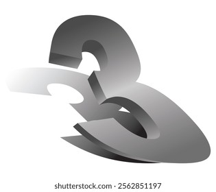 3D number 3. Set of liquid-style numbers for birthdays, bonuses, New Year, and promotions. Vector illustration in gray tones.